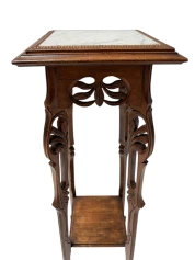 Art Nouveau Pedestal Plant Stand, Hand-Carved Beech & Marble, 1900s